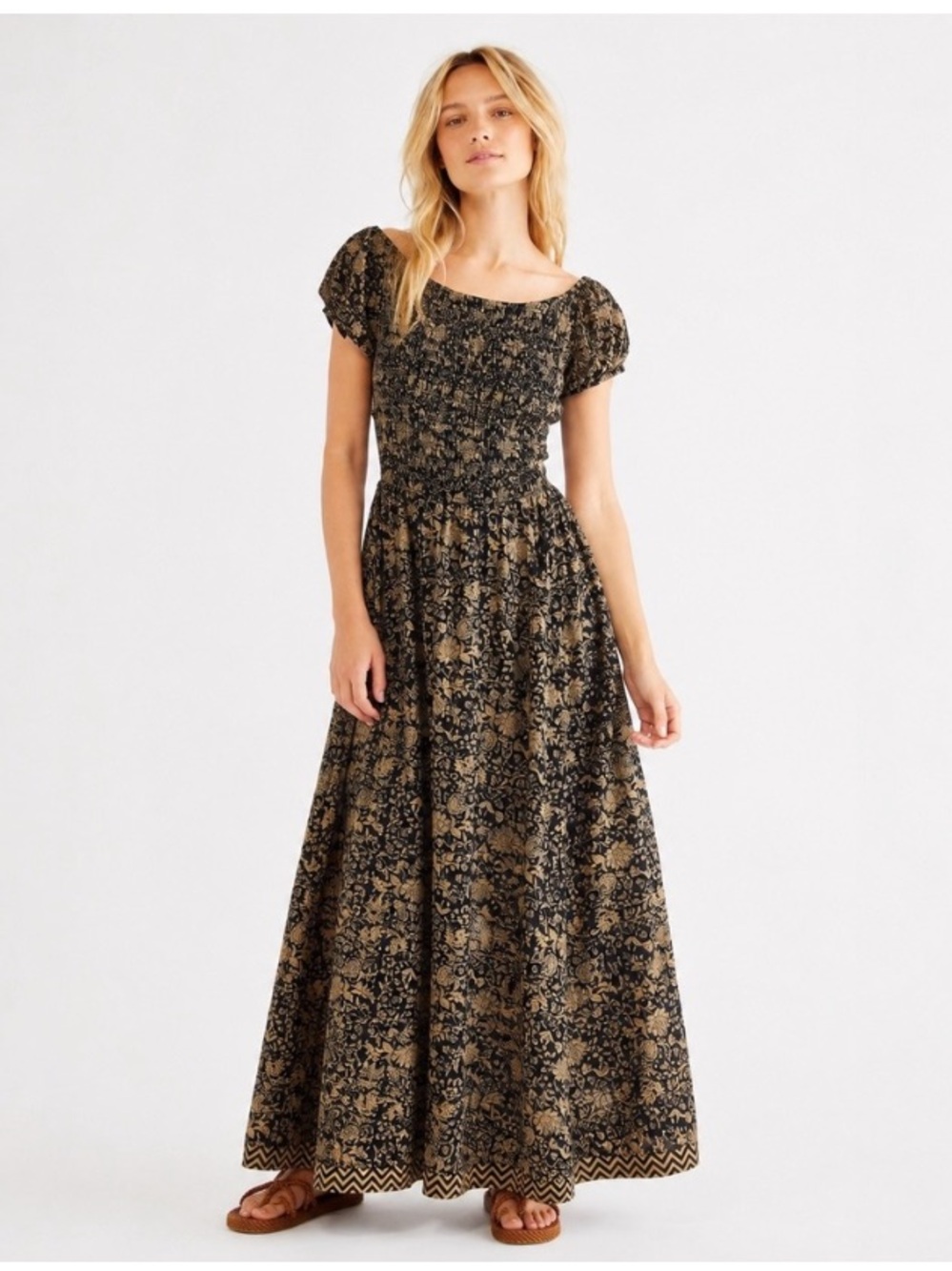 Free People Ultraviolet Womens Maxi Open Back Black Smocked Dress